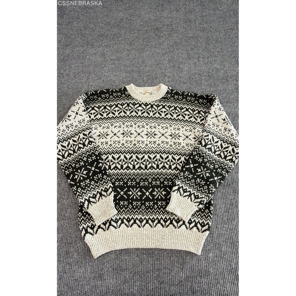 Vintage 90s Fieldmaster Men's Black Cream Fair Isle Cotton Crewneck Sweater Sz M